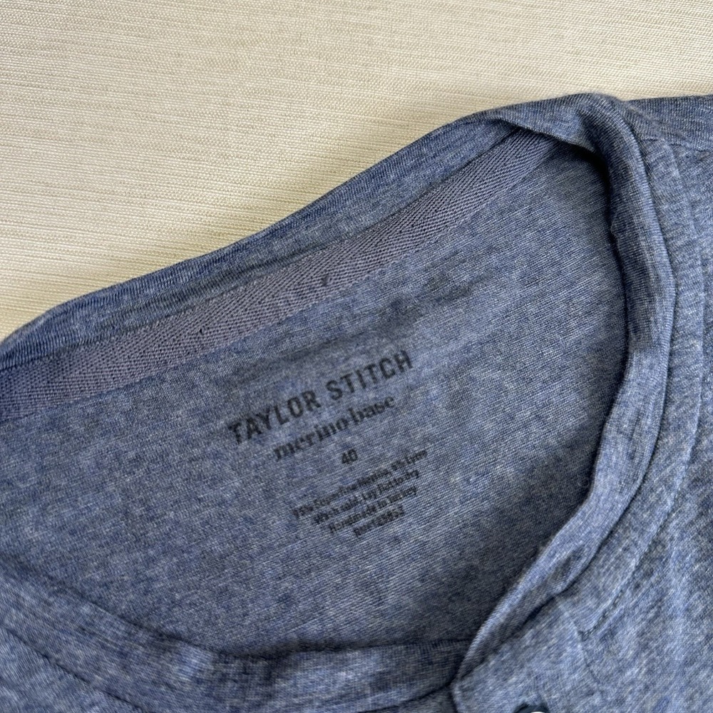 Taylor Stitch Merino Base Henley Men 40 Med Blue Heather Long Sleeve Wool Shirt - Picture 4 of 9